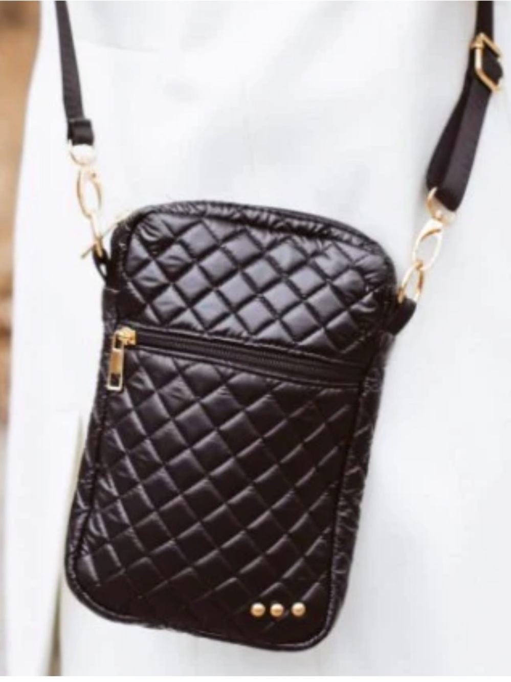 Pretty Simple, Three Sisters Collection,  Quilted Crossbody Bag - Black & Gold